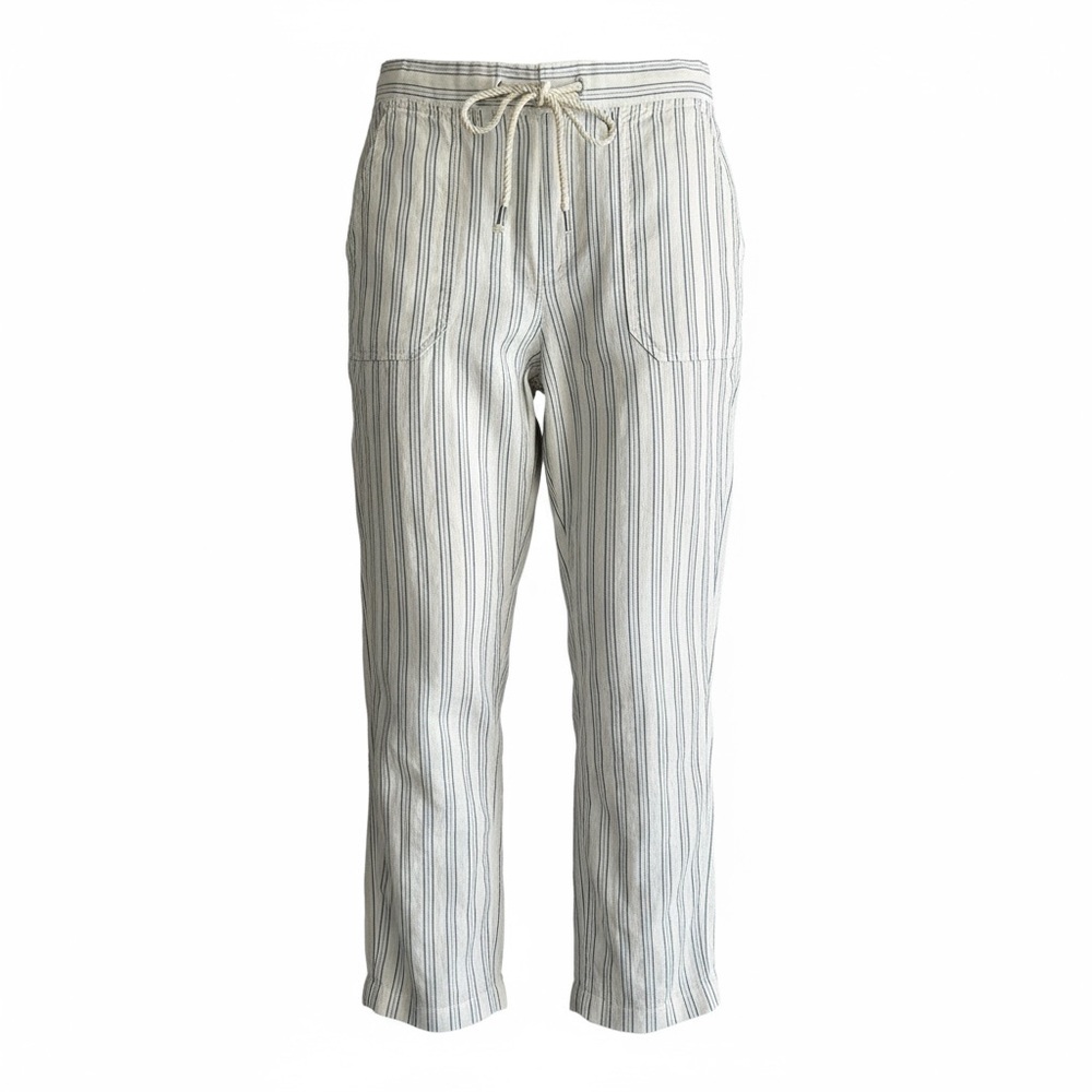 Anthropologie Blue Striped Linen Cotton Drawstring Pants Size Medium